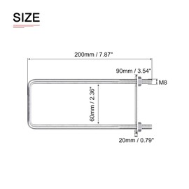 DTGN M8x60x200mm (Screw Diameter x Width x Length) Square U-Bolt 2 Pack Ideal for Trailer Pipe Replacement 304 Stainless Steel U-Bolt