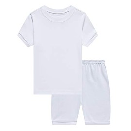 Family Feeling Boys Girls Kids Pajamas Solid Colors 2 Piece Summer Pajama Short Sets 100% Cotton White Size 6