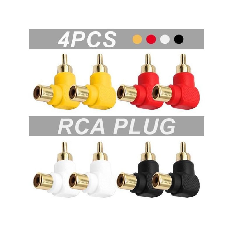 호환 4Pcs 금도금 RCA 플러그 90도 직각 남성 여성 팔꿈치