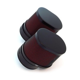 2 Pack Universal Black & Red High Flow Tapered Oval Air Filter Pods - 54mm Mount ID - Motorcycle ATV Scooter Mopeds