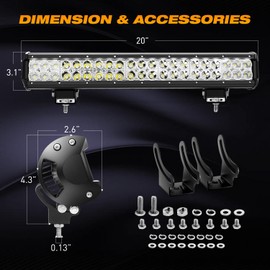 LED Light Bar 20Inch 126W Spot Flood Light Pods & 2PCS 4Inch 18W Flood Off Road Lights, KINGOPT LED High Brightness with Wiring Harness Kit Fog Lamps Driving Boat Work Lights for Truck Golf Car Jeep