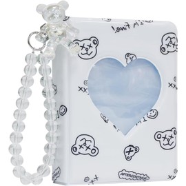 RUNRAYAY 3 Inch Mini Photo Album, White Bear Hollow Card Binder Photo Album Kpop Photo Card Holder with Pendant 40 Pockets (A)