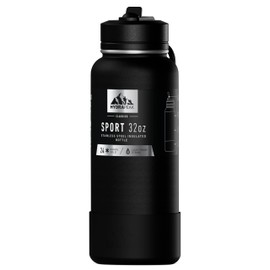 Hydrapeak 32oz Sport Insulated Water Bottle with Straw Lid, Leak & Spill Proof, Keeps Drinks Cold for 24 Hours, Hot for 12 Hours, Premium Stainless Steel Water Bottles (32oz, Black)