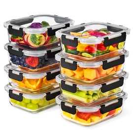 Sorbus 16pc (8 Rectangular 35oz Food Storage Containers and 8 Airtight Lids) – 4.4 Cup Glass Meal Prep Containers, Dishwasher, Freezer, and Oven Safe – Reusable Glass Food Containers for Meal Prep