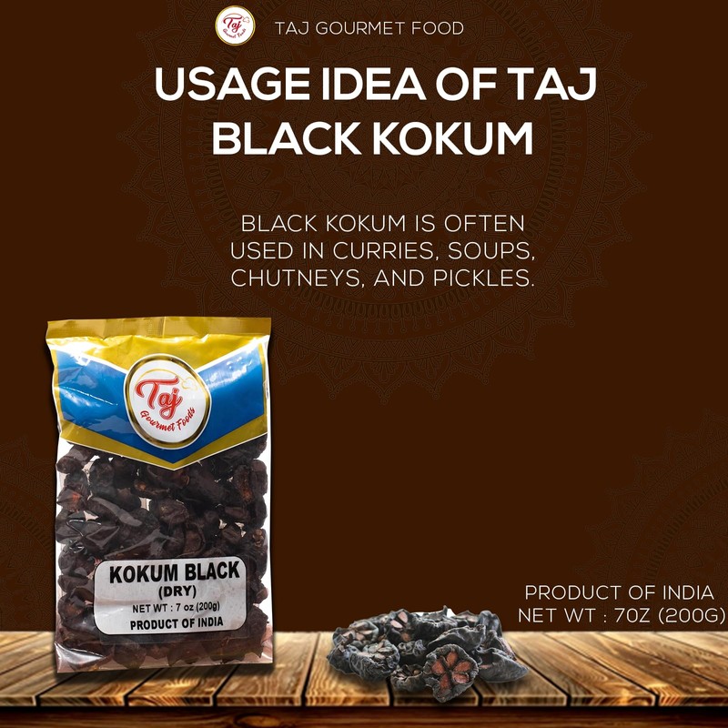 TAJ Premium Indian Black Kokum (Wild Mangosteen), (Dry, 7oz (NEW))