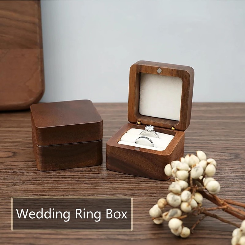 Wedding Ring Box - Wooden Retro Engagement Ring Holder Mini