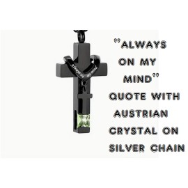 Fashion Jewelry BLACK CROSS URN ASHES FAMILY or PET QUOTE charm DIAMOND Cut 925 Silver 26" chain