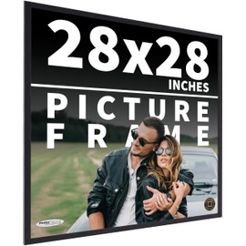 Poster Palooza 28x28 Contemporary Black Wood Picture Square Frame - Picture Frame Includes UV Acrylic, Foam Board Backing, & Hanging Hardware!