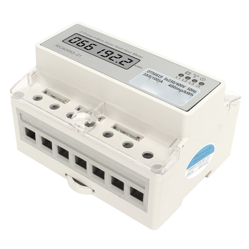 Electric 3 Phase 4 Wire Energy Meter Guide Rail LCD