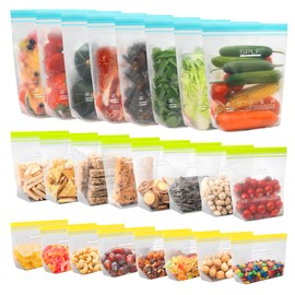 SPLF 24 Pack Reusable Food Storage Bags Dishwasher Microwave Safe, BPA Free Reusable Freezer Bags, Silicone Free Containers for Meal Prep, Fridge Kitchen Organization - 8 Gallon 8 Sandwich 8 Snack