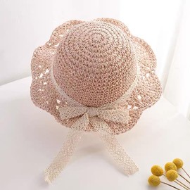 Winmany Baby Girl Straw Hat Toddler Summer Sun Cap with Bow Foldable Beach Sun Protection Hats for 2-6 Years, pink