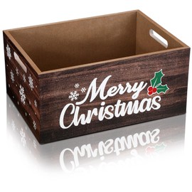 Namalu Christmas Hot Cocoa Bar Storage Box Wooden Crate with Handles Hot Cocoa Decorative Rustic Farmhouse Wood Basket Christmas Wood Storage Bins Organizer Bucket for Xmas Candy Dish Home (Wood)