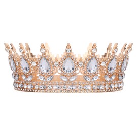 BOXOB Gold Queen Crown for Women, Alloy Rhinestone Crystal Wedding Crown Hair Accessories Stylish Costume Jewelry for Wedding Birthday Prom Suppliers