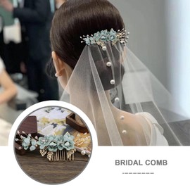 eMagTech Wedding Bridal Hair Comb Flower Side Hair Clips Rhinestone Pearl Flowers Headpiece Hair Tools Hair Accessories for Wedding Bride Bridesmaid Green