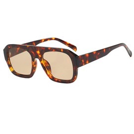 Ggpyyon Trendy Square Sunglasses for Women Men Retro Pilot Sunglasses Fashion 70s Stylish Flat Top Shades(Leopard/Champagne)