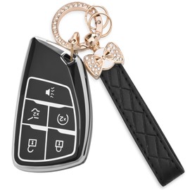 for Chevy Key Fob Cover - Soft TPU Protection Case with Keychain for 2021-2025 Chevy Suburban Tahoe GMC Yukon Denali Silverado Buick Enclave Smart Remote Key Shell （5 Buttons Black