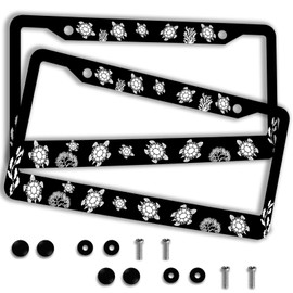 Sea Turtle License Plate Frame-2Pcs Black Background Turtle License Plate Frames Car Accessorie Aluminium Metal Sea Life Themed License Plate Holder For Men/Women Fits U.S Standard Vehicle With Screws
