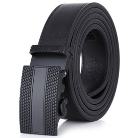 GALLERY SEVEN Mens Leather Ratchet Belt - Lozenge Plaque - Obsidian - Adjustable from 38" to 54" Waist