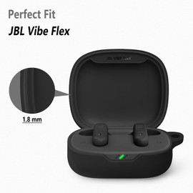 Geiomoo Silicone Case for JBL Vibe Flex, Protective Cover with Carabiner (Black)
