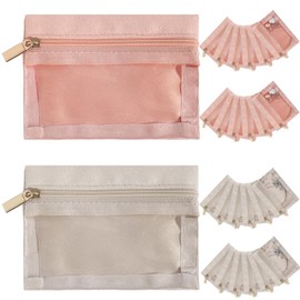 CREATCABIN 24Pcs Jewelry Organizer Travel Jewelry Bags Velvet Mini Jewelry Storage Pouch Small Clear Jewelry Zipper Pockets Case Gift for Women Rings Earrings Necklace Bracelet Pink Beige 4.7x3.2 Inch