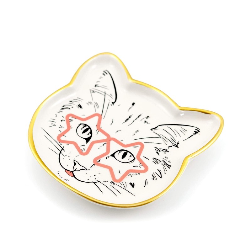Cat Dish Plate | Small Ceramic Catchall Dish for Treats,