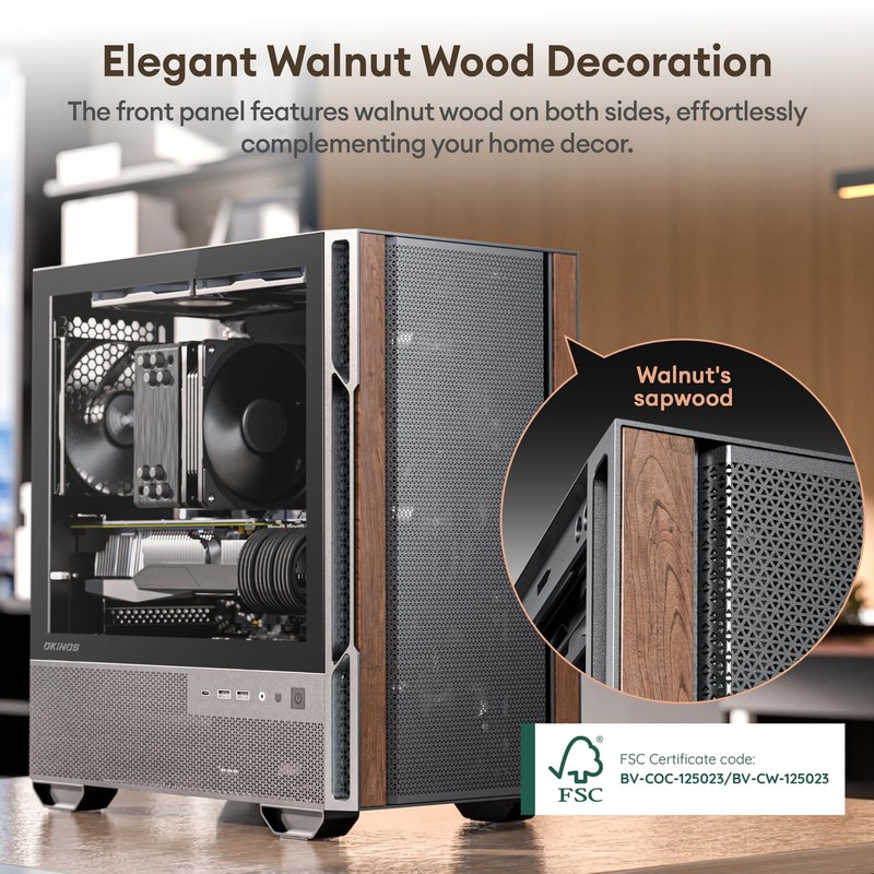 Okinos Genuine Walnut Wood Micro ATX Case, MATX PC Case