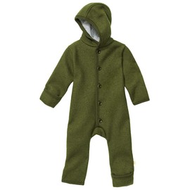 Ecoable Baby Merino Wool Snowsuit, Organic Boiled Hooded Romper | Foldable Cuff Overall for Toddlers, Warm One-Piece Winter Outerwear (EU 98-104, Olive Green)
