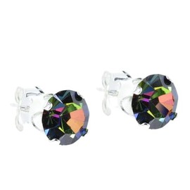 pewterhooter Women 925 Sterling Silver Crystal Stud Earrings (Rain forest green)
