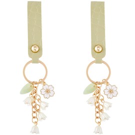 craspire 2 Pieces Enamel Sakura Key Chain Pendant Leather Bracelet Lanyard Lily of the Valley Tassel Keychain Alloy Light Gold Car Key Chain Pendant With Hoop, Sakura Keychain-12