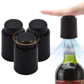 CMD Wine Stopper Set of 3 Wine Stoppers Vacuum Storage Antioxidant Long Lasting Freshness Vertical and Horizontal Display Date Function Wine Stopper
