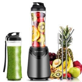 La Reveuse Batidora de batido tamaño personal 300 vatios con 2 botellas de 18 onzas sin BPA, color gris                                               