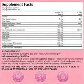 Women's Pheromone Gummies with Slippery Elm, Natural Feminine Balance, Support Confidence, Charm & Body Odor, Vegan, Non-GMO, Gluten-Free, Strawberry Flavor, 60 Count
