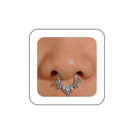 Andelaisi Boho Crystal Crown Clip On Nose Ring Vintage Crown Cuff Hoop Nose Ring Silver CZ Crown Faux Clip On Nose Ring Crown No Piercing Nose Ring Jewelry for Women
