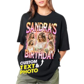 JIX & JOKY Custom Bootleg Rap Tee Shirts with Picture Birthday Shirts for Women Custom Shirt for Birthday Picture Shirt Face Tshirt Customize Tshirt for Women Men