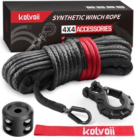 Kolvoii Synthetic Winch Rope Kit, 1/4" x 50ft 9,650lbs Winch Cable with Steel Hook, Winch Line Stopper and Safety Pull Strap for ATV UTV Off-Road Vehicle etc (Grey Rope, Black Hook)