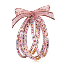 FAERLIIRY Glitter Jelly Bracelets Silicone Bracelets Lightweight Rainbow Bangle Bracelets for Women Men Boho Waterproof Sparkly Filled Bracelets Birthday Gifts (Mix-color)