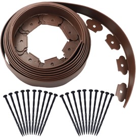 20 Ft Landscape Edging Kit, Brown Garden Border with 20 Plastic Stakes, Landscaping Roll for Flower Bed Lawn Driveway Yard