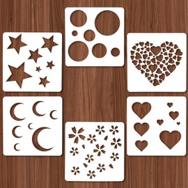 6PCS 6 Styles Moon and Star Stencils, Reusable Acrylic Templates, Includes Moon, Star, Round Designs, Suitable for Painting on Furniture, Wood, Canvas Ideal for Home Decoration and Craft Projects