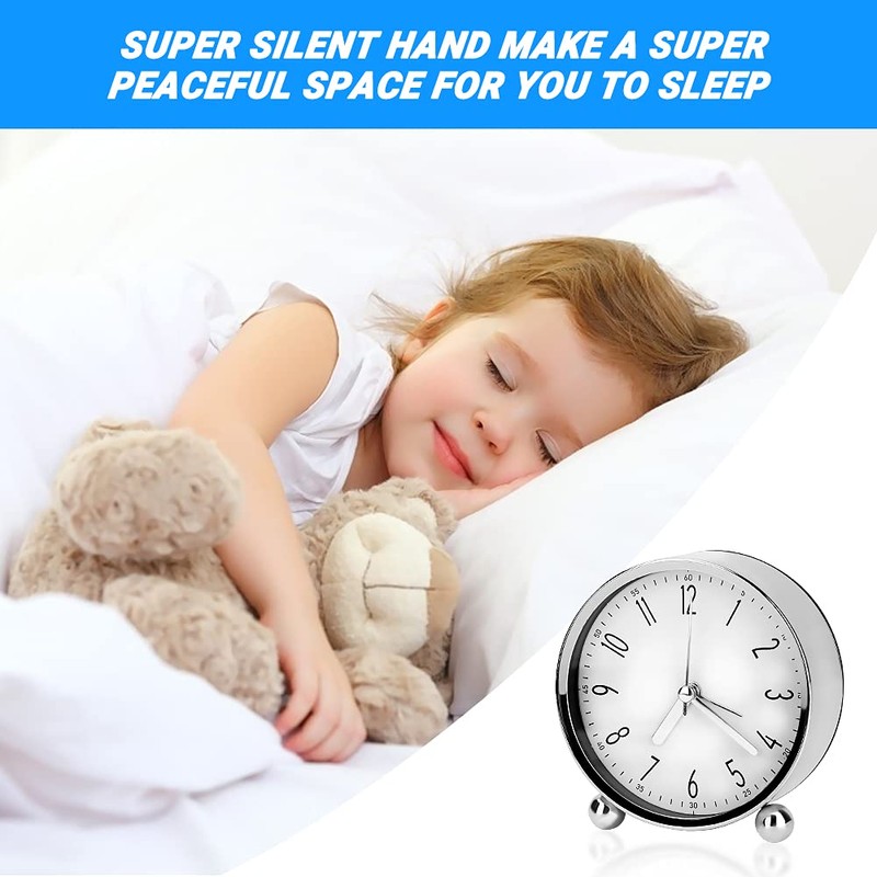 Welltop Analog Alarm Clock, 4 inch Super Silent Non Ticking