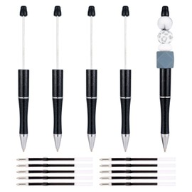 Craftdady 5 Pcs Plastic Beadable Pens, Black DIY Bead Ballpoint Pens with Pen Refills Shaft Black Ink Bead Pens DIY Creative Pens Cute Pens for Students Back to School Presents Office Supplies