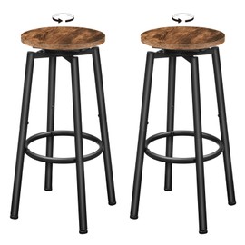 HOOBRO Bar Stools, Swivel Bar Stools Set of 2, 24.9" Round Bar Chairs, Backless Modern Breakfast Chairs, with Adjustable Feet, for Kitchen Islands, Bar, Cafe, Rustic Brown and Black BF24BY01