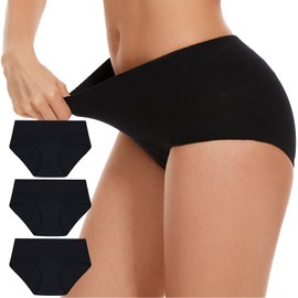 ShieldEase Washable Incontinence Underwear for Women - Cotton Leakproof Briefs, Complete Front & Rear Leak Proof, 80ml Absorbency (3 Pack, Black, M)
