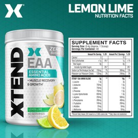 Scivation Scivation XTEND EAA + BCAA Powder | Muscle Recovery & Lean Muscle Growth | 9 Essential Amino Acids for Intra Workout or Post Workout Recovery | 10g EAAs Per 2 Servings | Lemon Lime 40 Servings