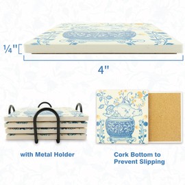 Blue White Coasters Chinoiserie Cat Coasters for Drinks Blue Vintage Kittens Ceramic Coasters with Cork Base for Cat Lovers Housewarming Birthday Gifts Set of 4