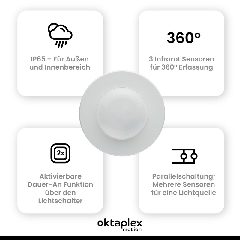 Oktaplex Pia Presence Detector Outdoor and Indoor 360° Infrared Motion