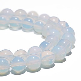 Natural Gemstone Beads 6mm White Opal Beads Polished Round Smooth Stone Beads for Bracelets Jewelry Making 15inch Loose Beads