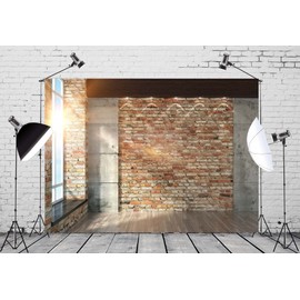 Loccor Fabric 7x5ft Modern Empty Room Backdrop Building Interior Rustic Brick Wall Window Sunlight Wooden Floor Photography Background Office Meeting YouTube Virtual Video Call Photoshoot Studio Props