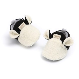 Ohwawadi Infant Baby Slippers Cozy Fleece Boys Girls Booties Soft Bottom Warm Cartoon Socks Newborn Crib Shoes (0-6 Months, A-White)