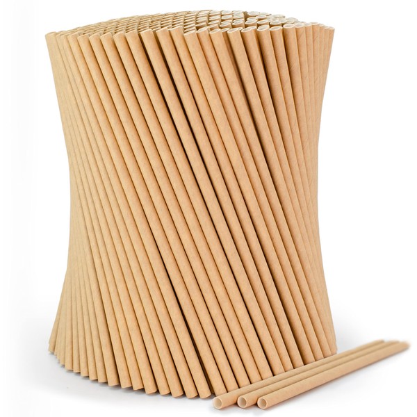 wisefood Paper Straws, Pack of 100, Brown Straws, Diameter 8