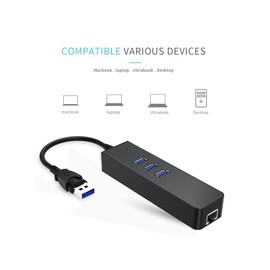 3-Ports USB 3.0 Gigabit Ethernet Port RJ45 Wired Network Adapter Hub 1000Mbps